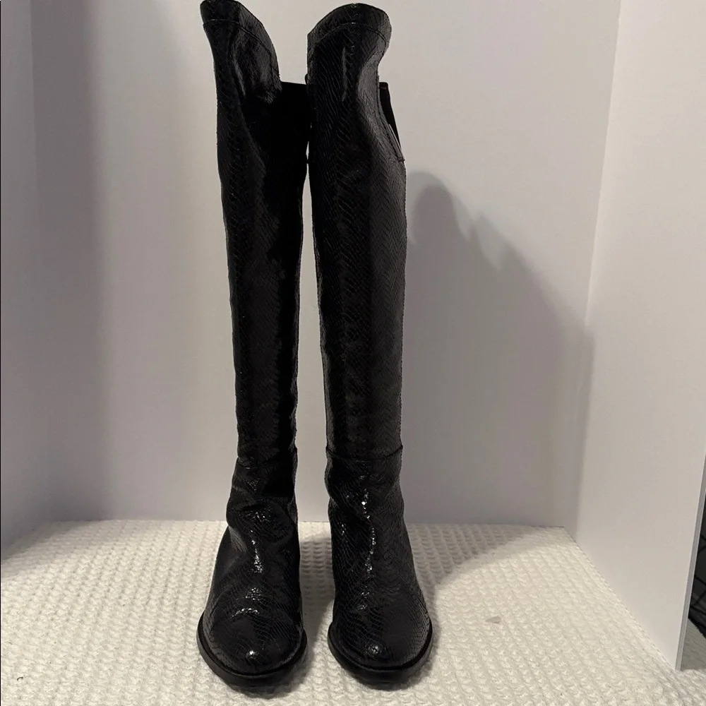Vince Camuto Black Over-the-Knee Snake-Embossed Boots